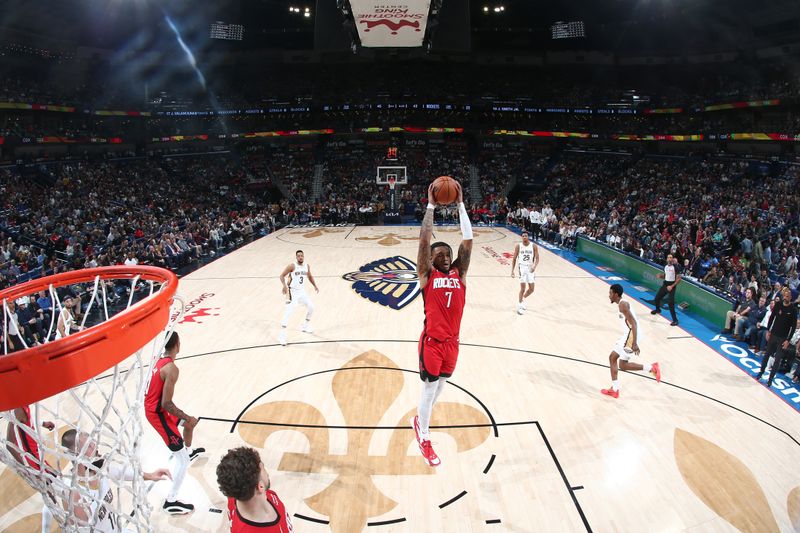 NEW ORLEANS, LA - FEBRUARY 22:Cam Whitmore #7 of the Houston Rockets grabs a rebound during the game against the New Orleans Pelicans  on February 22, 2024 at the Smoothie King Center in New Orleans, Louisiana. NOTE TO USER: User expressly acknowledges and agrees that, by downloading and or using this Photograph, user is consenting to the terms and conditions of the Getty Images License Agreement. Mandatory Copyright Notice: Copyright 2024 NBAE (Photo by Layne Murdoch Jr./NBAE via Getty Images)