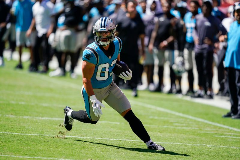 Carolina Panthers wide receiver Derek Wright (83) in action during the second half of an NFL preseason football game against the Washington Commanders, Saturday, Aug. 13, 2022, in Landover, Md. The Panthers won 23-21. (AP Photo/Alex Brandon)