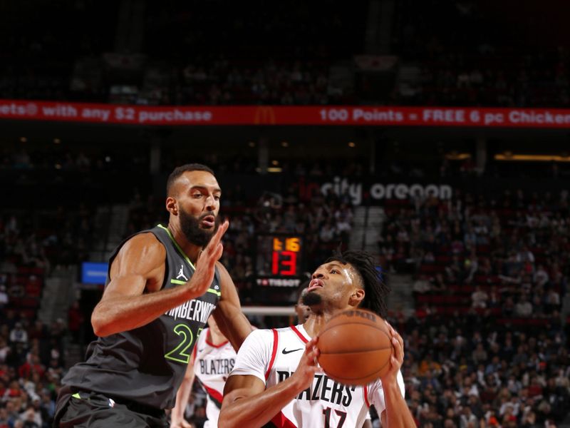 PORTLAND, OR - NOVEMBER 13: Shaedon Sharpe #17 of the Portland Trail Blazers drives to the basket during the game against the Minnesota Timberwolves on November 13, 2024 at the Moda Center Arena in Portland, Oregon. NOTE TO USER: User expressly acknowledges and agrees that, by downloading and or using this photograph, user is consenting to the terms and conditions of the Getty Images License Agreement. Mandatory Copyright Notice: Copyright 2024 NBAE (Photo by Cameron Browne/NBAE via Getty Images)