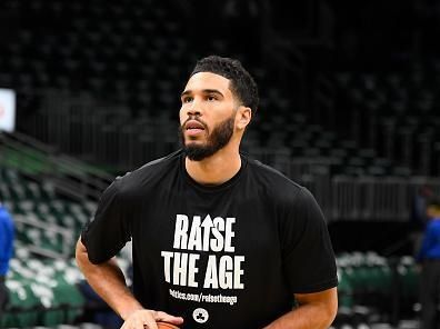 BOSTON, MA - NOVEMBER 10: Jayson Tatum #0 of the Boston Celtics warms up before the game against the Brooklyn Nets during the In-Season Tournament on November 10, 2023 at the TD Garden in Boston, Massachusetts. NOTE TO USER: User expressly acknowledges and agrees that, by downloading and or using this photograph, User is consenting to the terms and conditions of the Getty Images License Agreement. Mandatory Copyright Notice: Copyright 2023 NBAE  (Photo by Brian Babineau/NBAE via Getty Images)