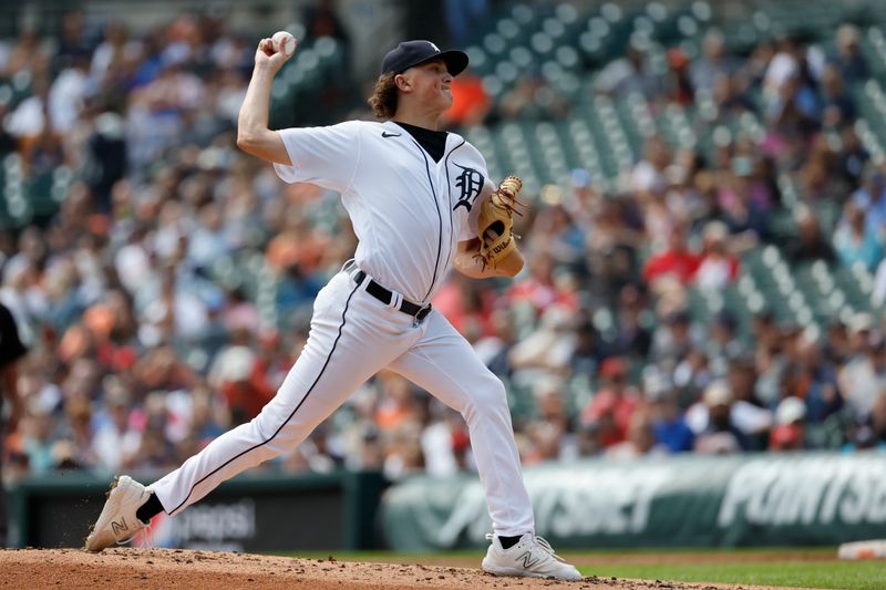 Sep 14, 2023; Detroit, Michigan, USA; Detroit Tigers starting pitcher Reese Olson (45) pitches in the third inning against the Cincinnati Reds at Comerica Park. Mandatory Credit: Rick Osentoski-USA TODAY Sports
