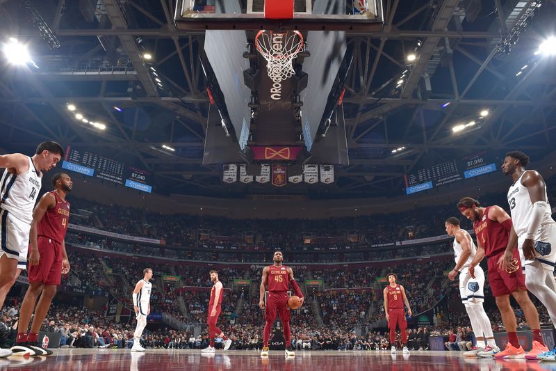 CLEVELAND, OH - FEBRUARY 23: Donovan Mitchell #45 of the Cleveland Cavaliers free throw during the game against the Memphis Grizzlies on February 23 , 2025 at Rocket Arena in Cleveland, Ohio. NOTE TO USER: User expressly acknowledges and agrees that, by downloading and/or using this Photograph, user is consenting to the terms and conditions of the Getty Images License Agreement. Mandatory Copyright Notice: Copyright 2025 NBAE (Photo by David Liam Kyle/NBAE via Getty Images)