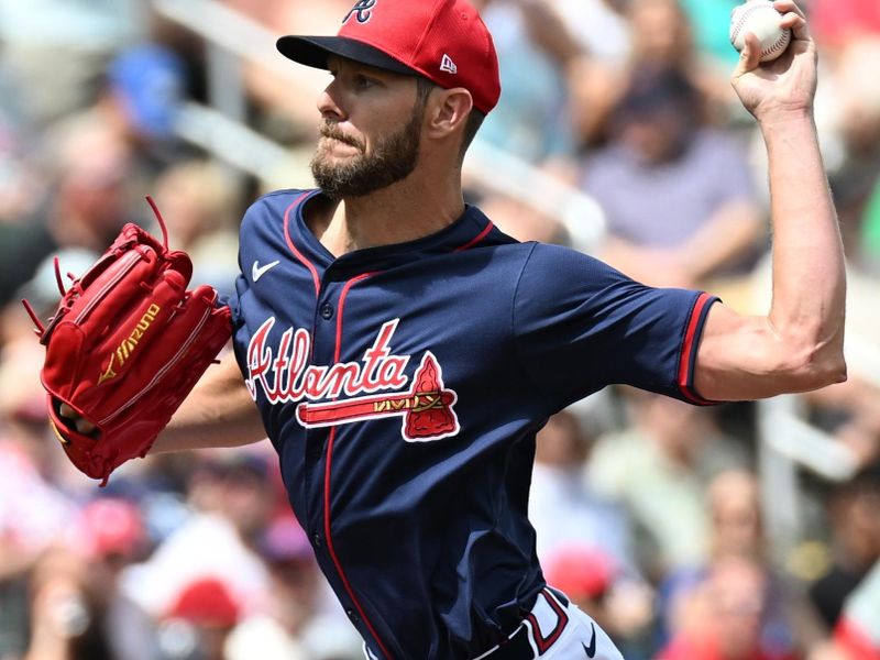 Mar 3, 2024; North Port, Florida, USA; Atlanta Braves pitcher Chris Sale (51) throws a pitch in the first inning of the spring training game against the Philadelphia Phillies   at CoolToday Park. Mandatory Credit: Jonathan Dyer-USA TODAY Sports