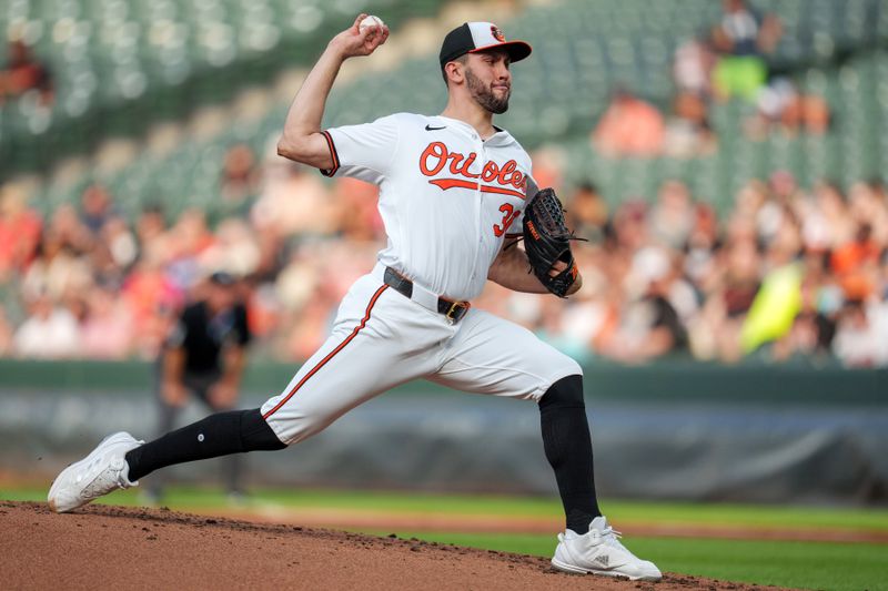 Jun 26, 2024; Baltimore, Maryland, USA; Baltimore Orioles pitcher Grayson Rodriguez (30) throws a pitch during the first inning against the Cleveland Guardians at Oriole Park at Camden Yards. Mandatory Credit: Reggie Hildred-USA TODAY Sports