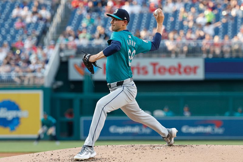 May 24, 2024; Washington, District of Columbia, USA; Seattle Mariners starting pitcher George Kirby (68) pitches against the Washington Nationals during the second inning at Nationals Park. Mandatory Credit: Geoff Burke-USA TODAY Sports