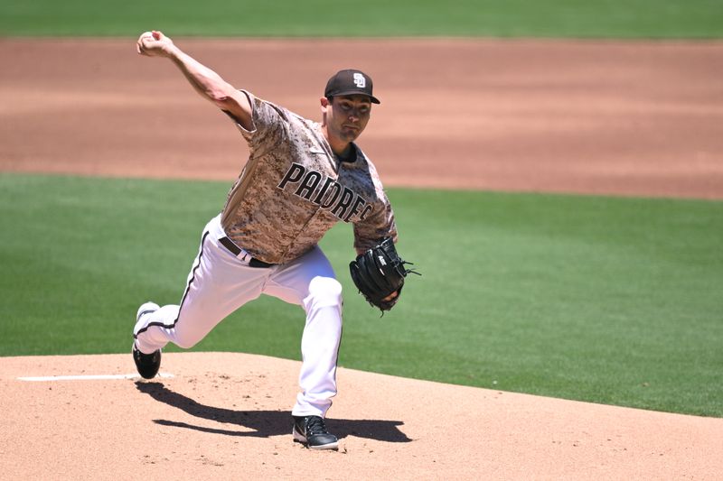 Jun 25, 2023; San Diego, California, USA; San Diego Padres starting pitcher Seth Lugo (67) throws a pitch against the Washington Nationals during the first inning at Petco Park. Mandatory Credit: Orlando Ramirez-USA TODAY Sports