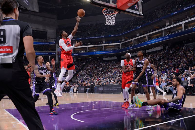 SACRAMENTO, CA - NOVEMBER 6: RJ Barrett #9 of the Toronto Raptors shoots the ball during the game against the Sacramento Kings on November 6, 2024 at Golden 1 Center in Sacramento, California. NOTE TO USER: User expressly acknowledges and agrees that, by downloading and or using this Photograph, user is consenting to the terms and conditions of the Getty Images License Agreement. Mandatory Copyright Notice: Copyright 2024 NBAE (Photo by Rocky Widner/NBAE via Getty Images)