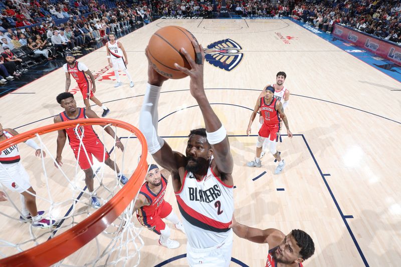 CHICAGO, IL - NOVEMBER 4: Deandre Ayton #2 of the Portland Trail Blazers drives to the basket during the game against the New Orleans Pelicans on November 4, 2024 at Smoothie King Center in New Orleans, Louisiana. NOTE TO USER: User expressly acknowledges and agrees that, by downloading and or using this photograph, User is consenting to the terms and conditions of the Getty Images License Agreement. Mandatory Copyright Notice: Copyright 2024 NBAE (Photo by Jeff Haynes/NBAE via Getty Images)