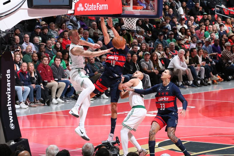 WASHINGTON, DC -? NOVEMBER 22: Sam Hauser #30 of the Boston Celtics passes the ball during the game against the Washington Wizards during the Emirates NBA Cup game on November 22, 2024 at Capital One Arena in Washington, DC. NOTE TO USER: User expressly acknowledges and agrees that, by downloading and or using this Photograph, user is consenting to the terms and conditions of the Getty Images License Agreement. Mandatory Copyright Notice: Copyright 2024 NBAE (Photo by Stephen Gosling/NBAE via Getty Images)