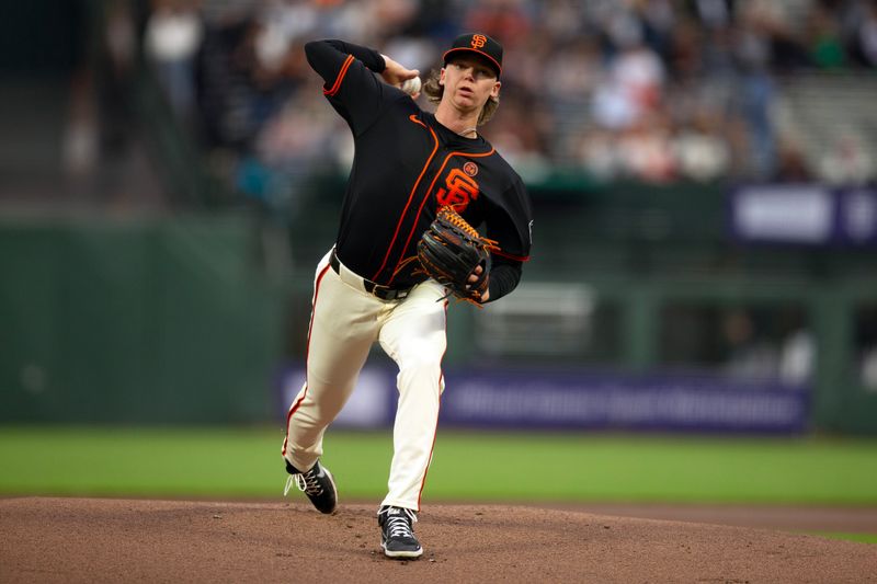 Jul 27, 2024; San Francisco, California, USA; San Francisco Giants starting pitcher Hayden Birdsong (60) delivers a pitch against the Colorado Rockies during the first inning at Oracle Park. Mandatory Credit: D. Ross Cameron-USA TODAY Sports