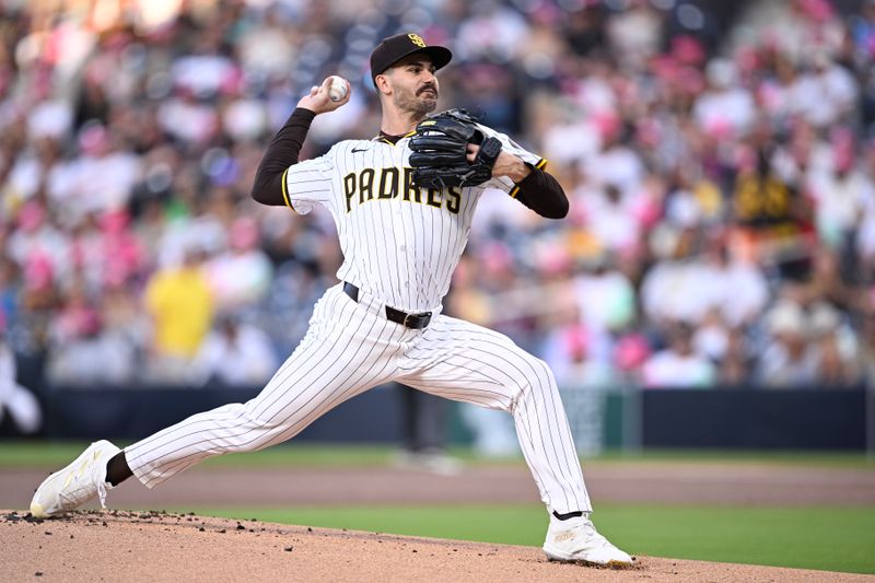 Aug 22, 2024; San Diego, California, USA; San Diego Padres starting pitcher Dylan Cease (84) pitches against the New York Mets during the first inning at Petco Park. Mandatory Credit: Orlando Ramirez-USA TODAY Sports