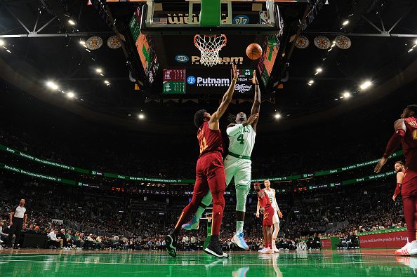 BOSTON, MA - DECEMBER 14: Jrue Holiday #4 of the Boston Celtics shoots the ball during the game against the Cleveland Cavaliers on December 14, 2023 at the TD Garden in Boston, Massachusetts. NOTE TO USER: User expressly acknowledges and agrees that, by downloading and or using this photograph, User is consenting to the terms and conditions of the Getty Images License Agreement. Mandatory Copyright Notice: Copyright 2023 NBAE  (Photo by Brian Babineau/NBAE via Getty Images)