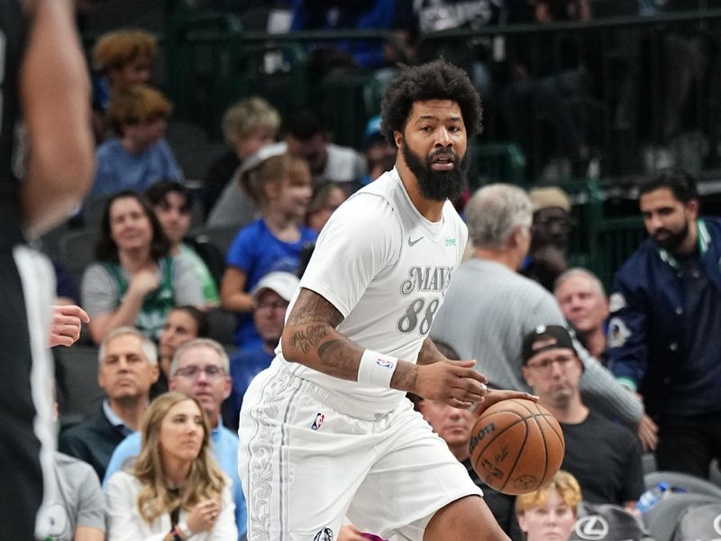 DALLAS, TX - NOVEMBER 16: Markieff Morris #88 of the Dallas Mavericks dribbles the ball during the game against the San Antonio Spurs on November 16, 2024 at American Airlines Center in Dallas, Texas. NOTE TO USER: User expressly acknowledges and agrees that, by downloading and or using this photograph, User is consenting to the terms and conditions of the Getty Images License Agreement. Mandatory Copyright Notice: Copyright 2024 NBAE (Photo by Glenn James/NBAE via Getty Images)