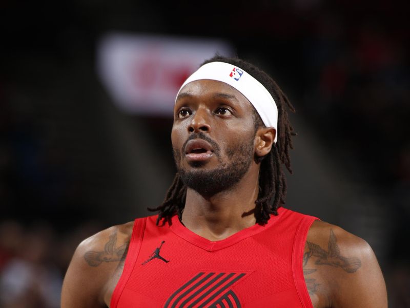 PORTLAND, OR - MARCH 6: Jerami Grant #9 of the Portland Trail Blazers prepares to shoot a free throw against the Oklahoma City Thunder on March 6, 2024 at the Moda Center Arena in Portland, Oregon. NOTE TO USER: User expressly acknowledges and agrees that, by downloading and or using this photograph, user is consenting to the terms and conditions of the Getty Images License Agreement. Mandatory Copyright Notice: Copyright 2024 NBAE (Photo by Cameron Browne/NBAE via Getty Images)