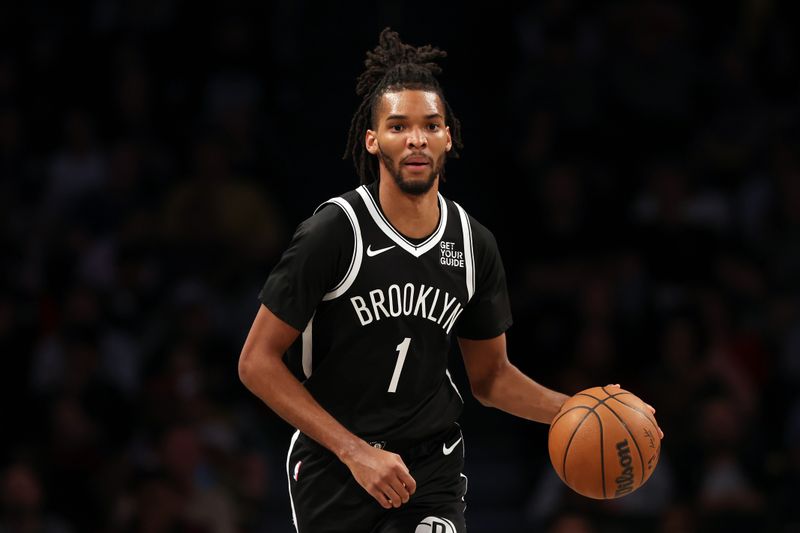 NEW YORK, NEW YORK - NOVEMBER 01: Ziaire Williams #1 of the Brooklyn Nets dribbles during the second half against the Chicago Bulls at Barclays Center on November 01, 2024 in the Brooklyn borough of New York City. The Nets won 120-112. NOTE TO USER: User expressly acknowledges and agrees that, by downloading and or using this photograph, User is consenting to the terms and conditions of the Getty Images License Agreement. (Photo by Sarah Stier/Getty Images)