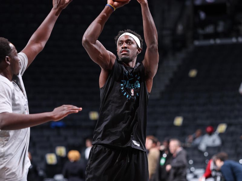 BROOKLYN, NY - DECEMBER 4: Pascal Siakam #43 of the Indiana Pacers warms up before the game against the Brooklyn Nets on December 4, 2024 at Barclays Center in Brooklyn, New York. NOTE TO USER: User expressly acknowledges and agrees that, by downloading and or using this Photograph, user is consenting to the terms and conditions of the Getty Images License Agreement. Mandatory Copyright Notice: Copyright 2024 NBAE (Photo by Jeff Haynes/NBAE via Getty Images)