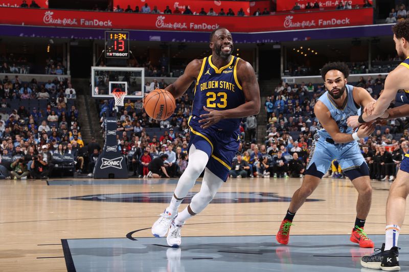 MEMPHIS, TN - FEBRUARY 2: Draymond Green #23 of the Golden State Warriors dribbles the ball during the game against the Memphis Grizzlies on February 2, 2024 at FedExForum in Memphis, Tennessee. NOTE TO USER: User expressly acknowledges and agrees that, by downloading and or using this photograph, User is consenting to the terms and conditions of the Getty Images License Agreement. Mandatory Copyright Notice: Copyright 2024 NBAE (Photo by Joe Murphy/NBAE via Getty Images)