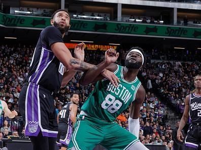 SACRAMENTO, CA - DECEMBER 20:  Neemias Queta #88 of the Boston Celtics boxes out during the game  on December 20, 2023 at Golden 1 Center in Sacramento, California. NOTE TO USER: User expressly acknowledges and agrees that, by downloading and or using this Photograph, user is consenting to the terms and conditions of the Getty Images License Agreement. Mandatory Copyright Notice: Copyright 2023 NBAE (Photo by Rocky Widner/NBAE via Getty Images)