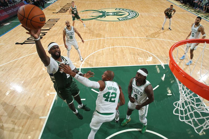 MILWAUKEE, WI - NOVEMBER 10: Bobby Portis #9 of the Milwaukee Bucks shoots the ball during the game against the Boston Celtics on November 10, 2024 at the Fiserv Forum Center in Milwaukee, Wisconsin. NOTE TO USER: User expressly acknowledges and agrees that, by downloading and or using this Photograph, user is consenting to the terms and conditions of the Getty Images License Agreement. Mandatory Copyright Notice: Copyright 2024 NBAE (Photo by Gary Dineen/NBAE via Getty Images).