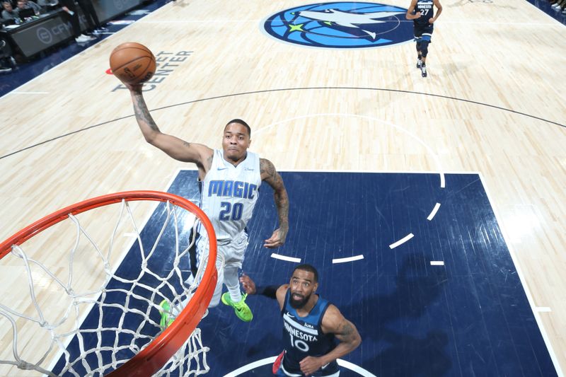 MINNEAPOLIS, MN -  FEBRUARY 2: Markelle Fultz #20 of the Orlando Magic dunks the ball during the game against the Minnesota Timberwolves on February 2, 2024 at Target Center in Minneapolis, Minnesota. NOTE TO USER: User expressly acknowledges and agrees that, by downloading and or using this Photograph, user is consenting to the terms and conditions of the Getty Images License Agreement. Mandatory Copyright Notice: Copyright 2024 NBAE (Photo by David Sherman/NBAE via Getty Images)