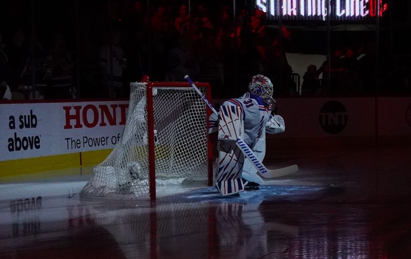 May 16, 2024; Raleigh, North Carolina, USA; New York Rangers goaltender Igor Shesterkin (31) looks on against the Carolina Hurricanes before the game in game six of the second round of the 2024 Stanley Cup Playoffs at PNC Arena. Mandatory Credit: James Guillory-USA TODAY Sports