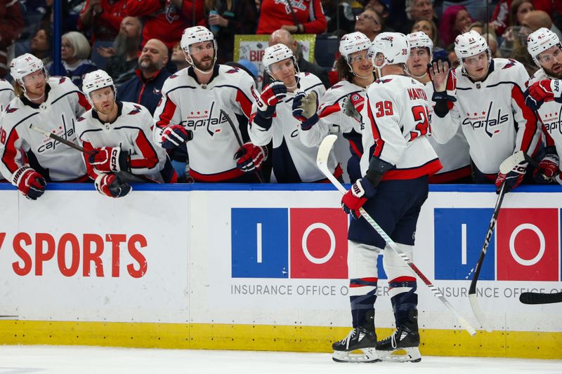 Feb 22, 2024; Tampa, Florida, USA;  Washington Capitals right wing Anthony Mantha (39) celebrates after scoring a goal against the Tampa Bay Lightning in the second period at Amalie Arena. Mandatory Credit: Nathan Ray Seebeck-USA TODAY Sports