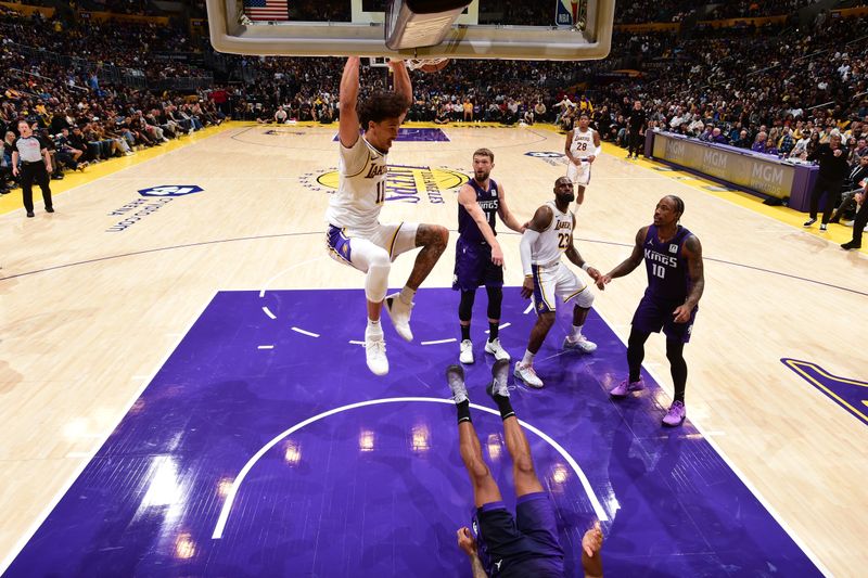 LOS ANGELES, CA - OCTOBER 26:  Jaxson Hayes #11 of the Los Angeles Lakers dunks the ball during the game against the Sacramento Kings on October 26, 2024 at Crypto.Com Arena in Los Angeles, California. NOTE TO USER: User expressly acknowledges and agrees that, by downloading and/or using this Photograph, user is consenting to the terms and conditions of the Getty Images License Agreement. Mandatory Copyright Notice: Copyright 2024 NBAE (Photo by Adam Pantozzi/NBAE via Getty Images)