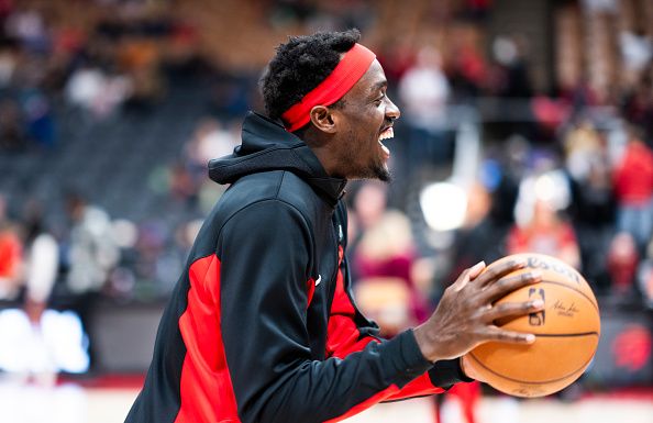 TORONTO, ON - DECEMBER 23: Pascal Siakam #43 of the Toronto Raptors smiles as he takes the court to play the Utah Jazz in their basketball game at the Scotiabank Arena on December 23, 2023 in Toronto, Ontario, Canada. NOTE TO USER: User expressly acknowledges and agrees that, by downloading and/or using this Photograph, user is consenting to the terms and conditions of the Getty Images License Agreement. (Photo by Mark Blinch/Getty Images)