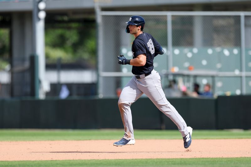 Feb 27, 2026; Fort Myers, Florida, USA; New York Yankees pitcher Kelly Austin (78) runs the bases after hitting a home run against the Minnesota Twins in the fifth inning during spring training at Lee Health Sports Complex/Hammond Stadium. Mandatory Credit: Nathan Ray Seebeck-Imagn Images