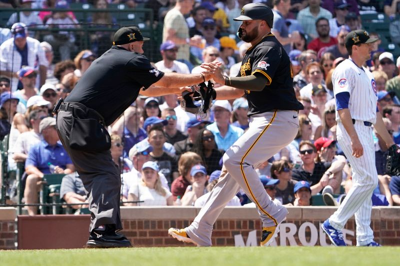 May 17, 2024; Chicago, Illinois, USA; Pittsburgh Pirates first base Rowdy Tellez (44) scores against the Chicago Cubs during the fourth inning at Wrigley Field. Mandatory Credit: David Banks-USA TODAY Sports