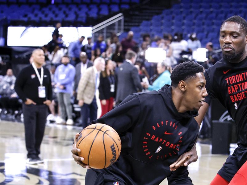 ORLANDO, FL - MARCH 4: RJ Barrett #9 of the Toronto Raptors warms up prior to the game against the Orlando Magic at the Kia Center on March 4, 2025 in Orlando, Florida. NOTE TO USER: User expressly acknowledges and agrees that, by downloading and or using this photograph, User is consenting to the terms and conditions of the Getty Images License Agreement. (Photo by Don Juan Moore/Getty Images)