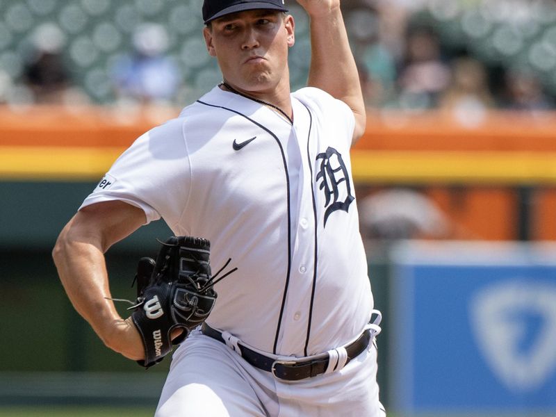 Jul 24, 2023; Detroit, Michigan, USA; Detroit Tigers relief pitcher Tyler Holton (87) pitches in the eighth inning against the San Francisco Giants at Comerica Park. Mandatory Credit: David Reginek-USA TODAY Sports