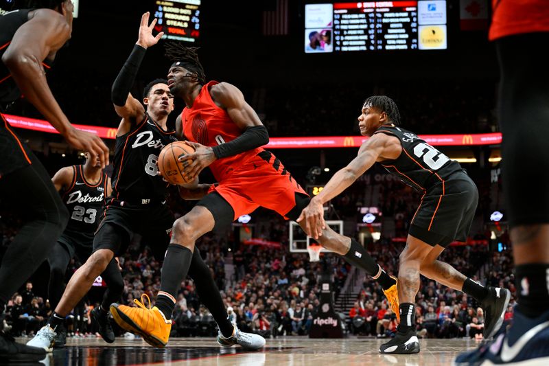 PORTLAND, OREGON - FEBRUARY 08: Jerami Grant #9 of the Portland Trail Blazers drives to the basket during the third quarter of the game against the Detroit Pistons at the Moda Center on February 08, 2024 in Portland, Oregon. The Detroit Pistons won in overtime 128-122. NOTE TO USER: User expressly acknowledges and agrees that, by downloading and or using this photograph, User is consenting to the terms and conditions of the Getty Images License Agreement. (Photo by Alika Jenner/Getty Images)