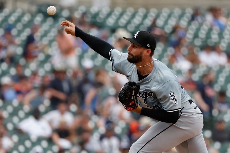 Jun 22, 2024; Detroit, Michigan, USA;  Chicago White Sox relief pitcher Justin Anderson (60) pitches in the seventh inning against the Detroit Tigers at Comerica Park. Mandatory Credit: Rick Osentoski-USA TODAY Sports