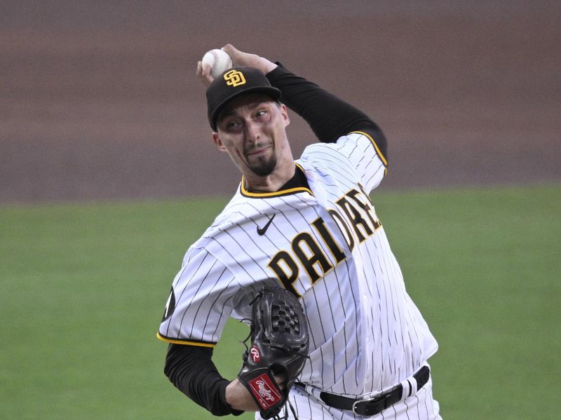 Aug 22, 2023; San Diego, California, USA; San Diego Padres starting pitcher Blake Snell (4) throws a pitch against the Miami Marlins during the first inning at Petco Park. Mandatory Credit: Orlando Ramirez-USA TODAY Sports