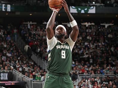 MILWAUKEE, WI - OCTOBER 26: Bobby Portis #9 of the Milwaukee Bucks shoots a free throw during the game against the Philadelphia 76ers on October 26, 2023 at the Fiserv Forum Center in Milwaukee, Wisconsin. NOTE TO USER: User expressly acknowledges and agrees that, by downloading and or using this Photograph, user is consenting to the terms and conditions of the Getty Images License Agreement. Mandatory Copyright Notice: Copyright 2023 NBAE (Photo by Gary Dineen/NBAE via Getty Images).