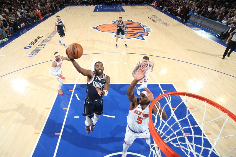 NEW YORK, NY - FEBRUARY 8: Kyrie Irving #11 of the Dallas Mavericks shoots the ball during the game against the New York Knicks on February 8, 2024 at Madison Square Garden in New York City, New York.  NOTE TO USER: User expressly acknowledges and agrees that, by downloading and or using this photograph, User is consenting to the terms and conditions of the Getty Images License Agreement. Mandatory Copyright Notice: Copyright 2024 NBAE  (Photo by Nathaniel S. Butler/NBAE via Getty Images)