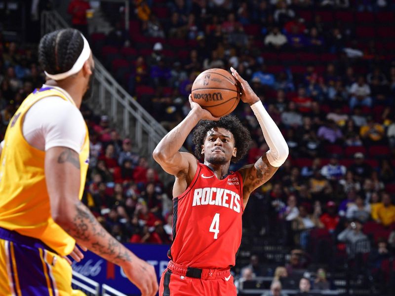 HOUSTON, TX - JANUARY 29:  Jalen Green #4 of the Houston Rockets shoots the ball during the game against the Los Angeles Lakers on January 29, 2024 at the Toyota Center in Houston, Texas. NOTE TO USER: User expressly acknowledges and agrees that, by downloading and or using this photograph, User is consenting to the terms and conditions of the Getty Images License Agreement. Mandatory Copyright Notice: Copyright 2024 NBAE (Photo by Logan Riely/NBAE via Getty Images)