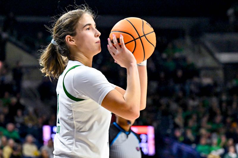 Jan 22, 2023; South Bend, Indiana, USA; Notre Dame Fighting Irish guard Sonia Citron (11) shoots a three point basket in the second half against the Virginia Cavaliers at the Purcell Pavilion. Mandatory Credit: Matt Cashore-USA TODAY Sports