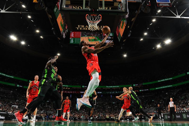 BOSTON, MA - NOVEMBER 16: Ochai Agbaji #30 of the Toronto Raptors shoots the ball during the game against the Boston Celtics on November 16, 2024 at TD Garden in Boston, Massachusetts. NOTE TO USER: User expressly acknowledges and agrees that, by downloading and/or using this Photograph, user is consenting to the terms and conditions of the Getty Images License Agreement. Mandatory Copyright Notice: Copyright 2024 NBAE (Photo by Brian Babineau/NBAE via Getty Images)