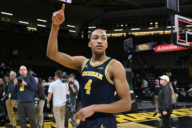 Dec 10, 2023; Iowa City, Iowa, USA; Michigan Wolverines guard Nimari Burnett (4) reacts after the game against the Iowa Hawkeyes at Carver-Hawkeye Arena. Mandatory Credit: Jeffrey Becker-USA TODAY Sports