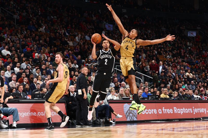 TORONTO, CANADA - FEBRUARY 22: Cameron Johnson #2 of the Brooklyn Nets shoots the ball during the game against the Toronto Raptors on February 22, 2024 at the Scotiabank Arena in Toronto, Ontario, Canada.  NOTE TO USER: User expressly acknowledges and agrees that, by downloading and or using this Photograph, user is consenting to the terms and conditions of the Getty Images License Agreement.  Mandatory Copyright Notice: Copyright 2024 NBAE (Photo by Vaughn Ridley/NBAE via Getty Images)