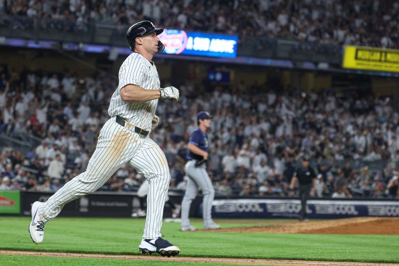 May 2, 2025; Bronx, New York, USA; New York Yankees first baseman Paul Goldschmidt (48) runs the bases after hitting a three run home run during the fifth inning against the Tampa Bay Rays at Yankee Stadium. Mandatory Credit: Vincent Carchietta-Imagn Images