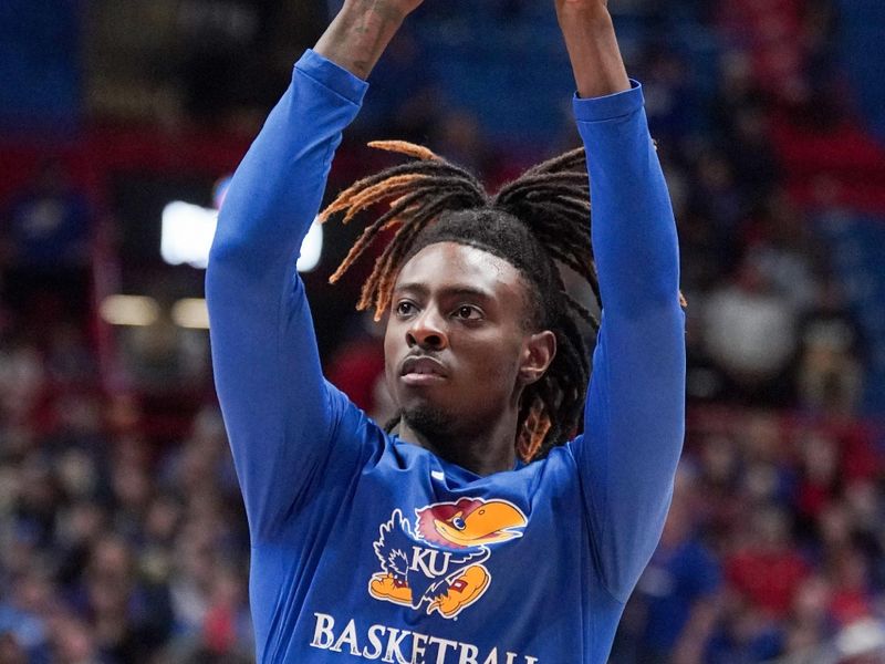 Dec 22, 2023; Lawrence, Kansas, USA; Kansas Jayhawks guard Jamari McDowell (11) warms up against the Yale Bulldogs prior to a game at Allen Fieldhouse. Mandatory Credit: Denny Medley-USA TODAY Sports