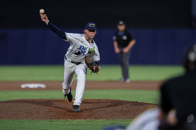 May 24, 2025; Tampa, Florida, USA; Tampa Bay Rays starting pitcher Shane Baz (11) throws a pitch against the Toronto Blue Jays in the fifth inning at George M. Steinbrenner Field. Mandatory Credit: Nathan Ray Seebeck-Imagn Images
