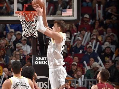 CLEVELAND, OH - DECEMBER 20: Walker Kessler #24 of the Utah Jazz dunks the ball during the game against the Cleveland Cavaliers on December 20, 2023 at Rocket Mortgage FieldHouse in Cleveland, Ohio. NOTE TO USER: User expressly acknowledges and agrees that, by downloading and/or using this Photograph, user is consenting to the terms and conditions of the Getty Images License Agreement. Mandatory Copyright Notice: Copyright 2023 NBAE (Photo by David Liam Kyle/NBAE via Getty Images)