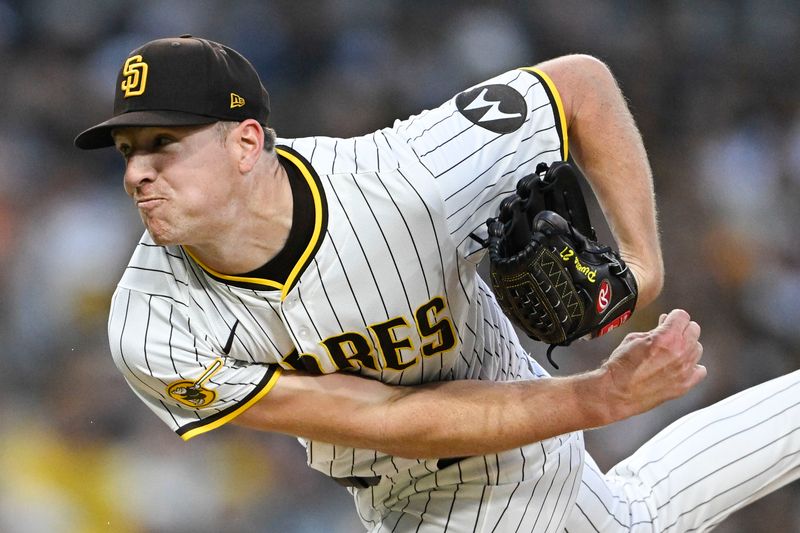Apr 29, 2025; San Diego, California, USA; San Diego Padres starting pitcher Nick Pivetta (27) delivers during the third inning against the San Francisco Giants at Petco Park. Mandatory Credit: Denis Poroy-Imagn Images