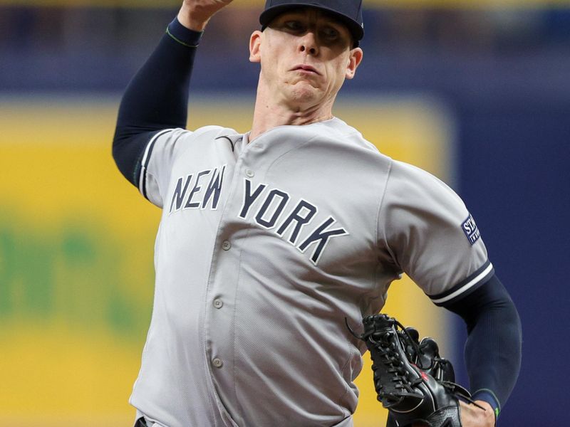 Aug 27, 2023; St. Petersburg, Florida, USA;  New York Yankees relief pitcher Ian Hamilton (71) throws a pitch against the Tampa Bay Rays in the fifth inning at Tropicana Field. Mandatory Credit: Nathan Ray Seebeck-USA TODAY Sports