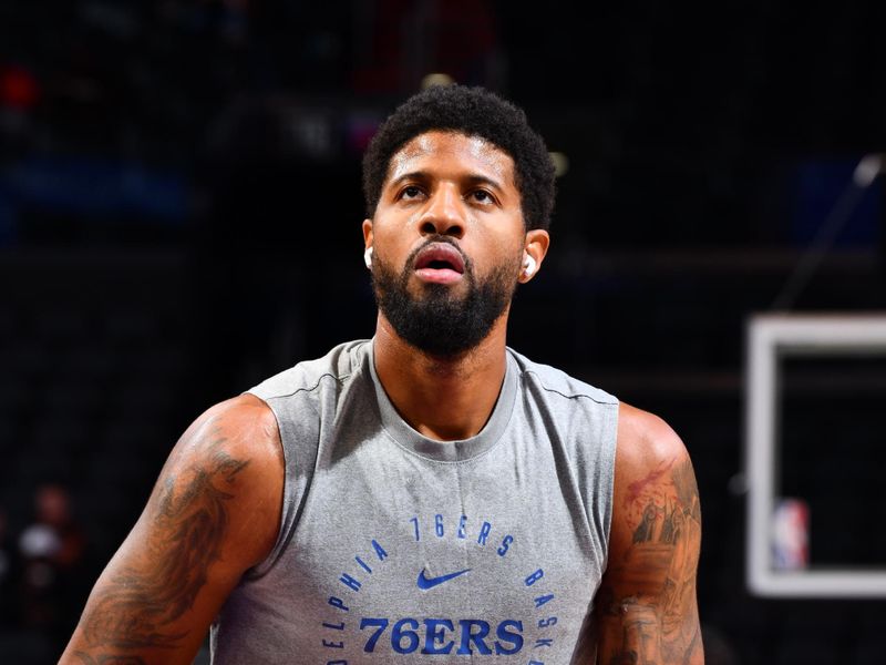 PHOENIX, AZ - NOVEMBER 4: Paul George #8 of the Philadelphia 76ers warms up before the game against the Phoenix Suns on November 4, 2024 at Footprint Center in Phoenix, Arizona. NOTE TO USER: User expressly acknowledges and agrees that, by downloading and or using this photograph, user is consenting to the terms and conditions of the Getty Images License Agreement. Mandatory Copyright Notice: Copyright 2024 NBAE (Photo by Barry Gossage/NBAE via Getty Images)