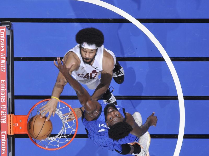 ORLANDO, FL - APRIL 27: Jarrett Allen #31 of the Cleveland Cavaliers dunks the ball during the game against the Orlando Magic during Round 1 Game 4 of the 2024 NBA Playoffs on April 27, 2024 at the Kia Center in Orlando, Florida. NOTE TO USER: User expressly acknowledges and agrees that, by downloading and or using this photograph, User is consenting to the terms and conditions of the Getty Images License Agreement. Mandatory Copyright Notice: Copyright 2024 NBAE (Photo by Fernando Medina/NBAE via Getty Images)